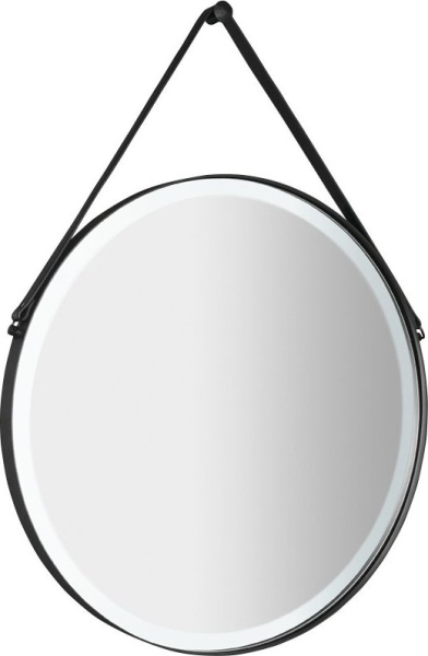 Sapho ORBITER kulaté zrcadlo s LED osvětlením ø 70cm, kožený pásek, černá mat ORL070