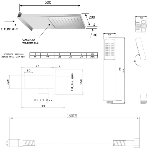 Sapho KIMURA podomítkový sprchový set s termostatickou baterií, box, 3 výstupy, chrom KU383-21
