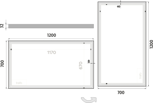 Nimco OBDELNÍKOVÁ - OSTRÉ ROHY LED zrcadlo 1200x700 ZP 13006