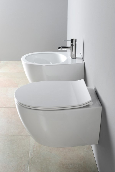 SENTIMENTI závěsné WC Rimless s podomítkovou nádržkou a tlačítkem Schwab, bílá 10AR02010SV-SET5