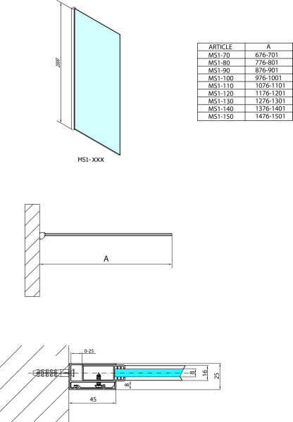 Polysan MODULAR SHOWER jednodílná zástěna pevná k instalaci na zeď, 1100 mm MS1-110