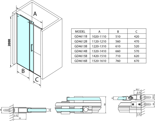 Gelco DRAGON BLACK sprchové dveře 1400mm, čiré sklo GD4614B
