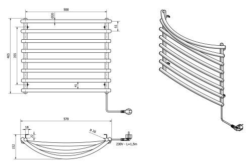 Aqualine Elektrický sušák ručníků, 570x465mm, 72W, šedý hliník-metalíza (RAL9007) SU210A
