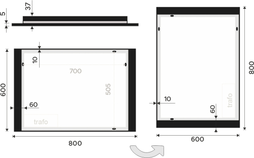 Nimco OBDELNÍKOVÁ - OSTRÉ ROHY Černé LED zrcadlo 800x600 ZPC 41003-90