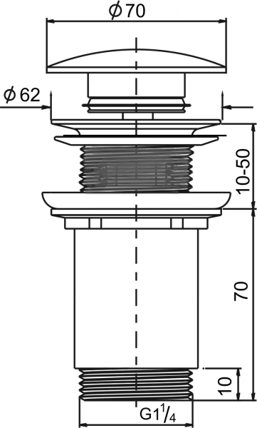 Sapho Umyvadlová výpust 5/4“, click-clack, keramická zátka, tl.10-50 mm, černá mat AR901