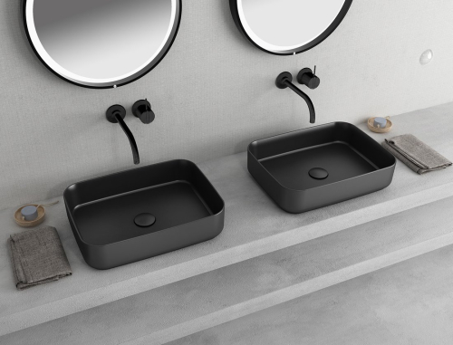 Isvea INFINITY RECTANGLE keramické umyvadlo na desku, 50x36cm, černá mat 10NF65050-2N