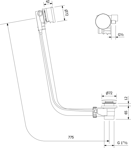 Polysan Vanová souprava s napouštěním, bovden, délka 775mm, zátka 72mm, chrom 71685