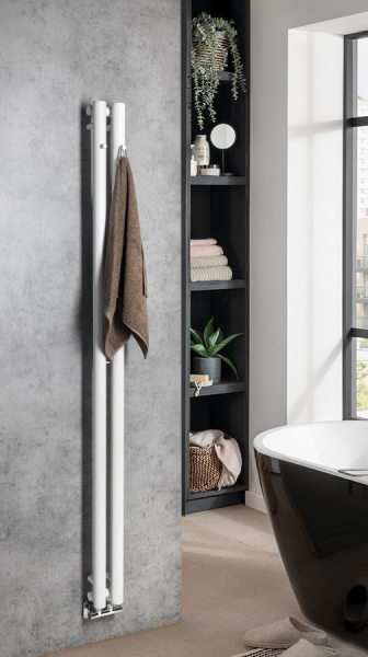 Sapho PILON otopné těleso 122x1800mm, se dvěma háčky pro ručník, bílá mat IZ125T