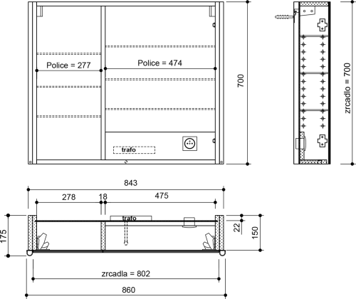Sapho ALIX galerka s LED osvětlením 86x70x17, 5cm, dub stříbrný AX186-0011