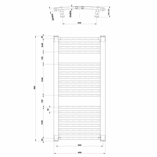 Aqualine ORBIT otopné těleso s bočním připojením 600x960 mm, bílá ILO96T