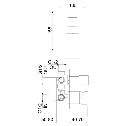 Sapho SPECTRE podomítková sprchová baterie, 3 výstupy, černá mat 1102-77B