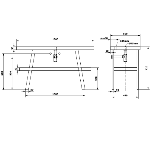 Sapho TWIGA umyvadlový stolek 130x72x50 cm, černá mat/dub tmavý VC453-130-11