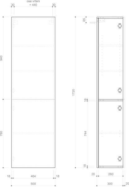 Sapho ESPACE skříňka 50x172x32cm, 2x dvířka, levá/pravá, bílá lesk ESC450-3030