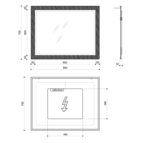 Sapho FLUT zrcadlo s LED podsvícením 90x70cm, bílá FT090