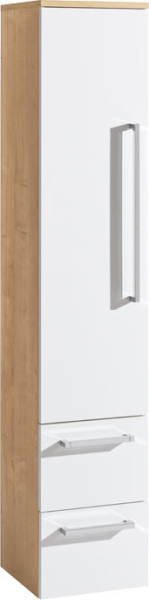 Mereo Bino, koupelnová skříňka vysoká 163 cm, levá, bílá/dub CN677