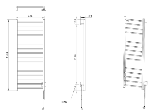 Sapho ESKINADO elektrický sušák ručníků, hranatý, 600x1500 mm, 130 W, nerez lesk ER450V