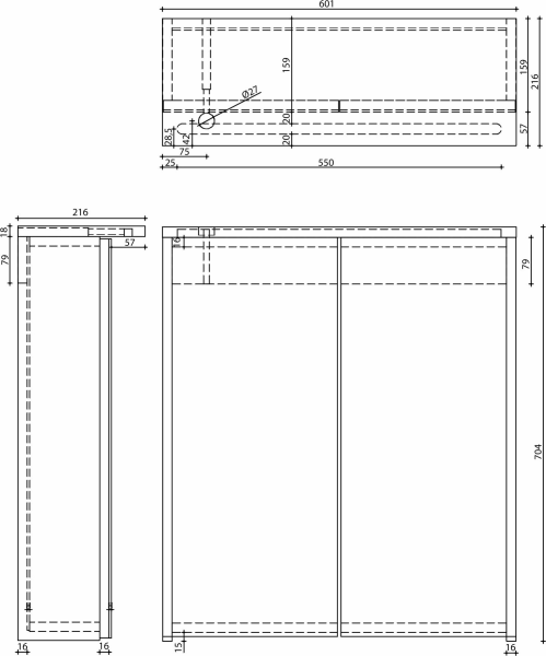 Aqualine KAWA STRIP galerka s LED osvětlením 60x70x22cm, bílá WGL60S