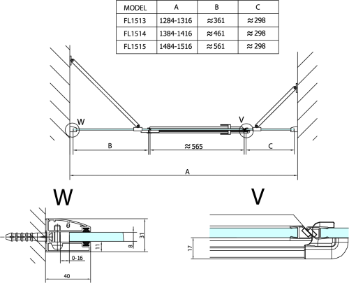 Polysan FORTIS sprchové dveře do niky trojdílné 1500mm, čiré sklo, pravé FL1515R