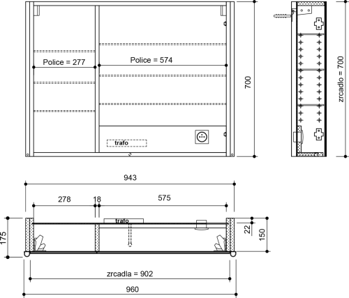 Sapho ALIX galerka s LED osvětlením 96x70x17, 5cm, dub alabama AX196-0022