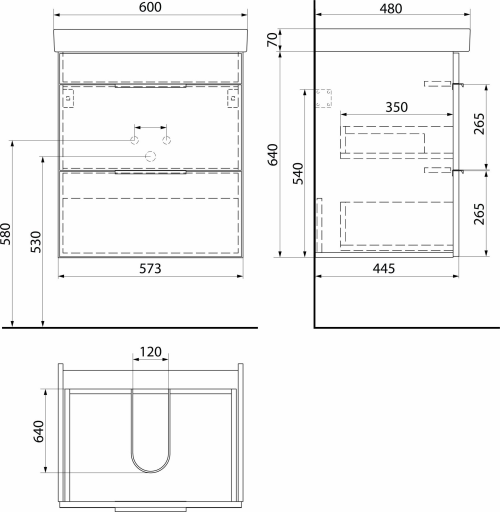 Bruckner NERON umyvadlová skříňka 57, 5x64x44, 7 cm, bílá 500.117.0