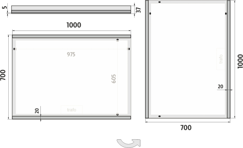 Nimco OBDELNÍKOVÁ - OSTRÉ ROHY LED zrcadlo 1000x700 ZP 12004