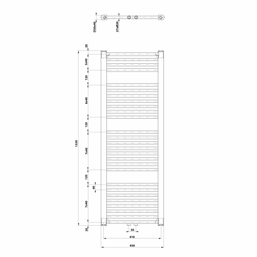 Aqualine DIRECT otopné těleso se středovým připojením, 450x1320 mm, bílá ELM34T