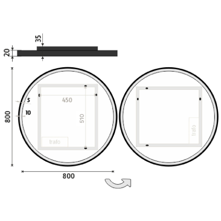 Nimco KULATÁ ZRCADLA Černé kulaté LED zrcadlo pr. 800 ZPC 28002R-90