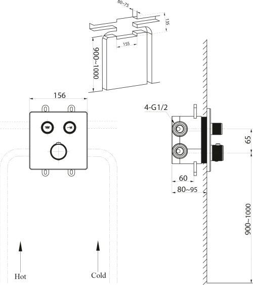 Sapho SMART SELECT podomítková sprchová termostatická baterie, box, 2 výstupy, zlato mat RP042GB