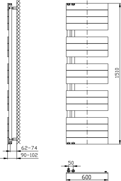 Aqualine MILI otopné těleso 600x1510mm, černá mat DC646T