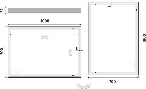 Nimco OBDELNÍKOVÁ - OSTRÉ ROHY LED zrcadlo 1000x700 ZP 13004