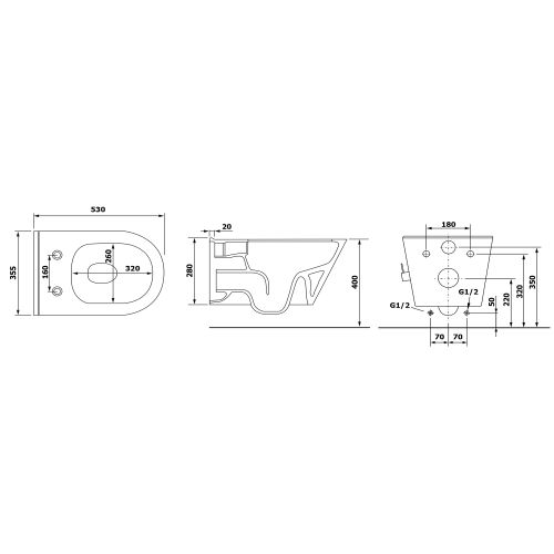 Sapho AVVA CLEANWASH závěsná WC mísa, integrovaná baterie a bidet. sprška, Rimless, 35, 5x53cm, bílá 100315