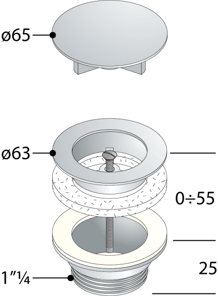 Omp Tea Umyvadlová výpust 5/4“, neuzavíratelná, velká zátka, 10-55mm, černá 542.742.5B