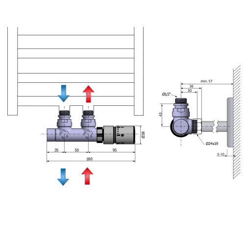 Sapho TWIN připojovací sada ventilů termostatická pro středové připojení, pravá, chrom CP3010S