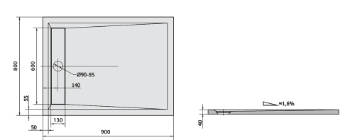 Polysan VARESA sprchová vanička z litého mramoru se záklopem, obdélník 90x80cm, bílá 71606