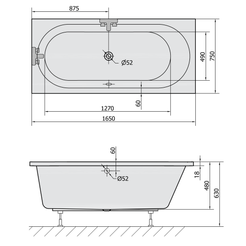 Polysan ASTRA B SLIM obdélníková vana 165x75x48cm, bílá 32611S