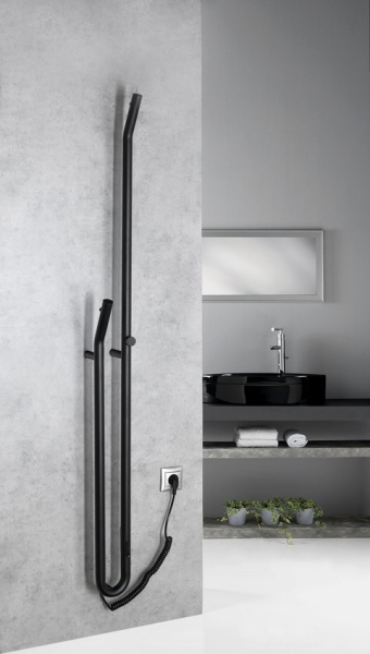 Sapho DUOPASSO elektrický sušák ručníků s časovačem, 122x1700mm, 45 W, černá mat ER330