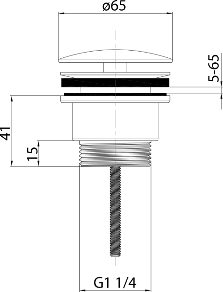 Sapho Umyvadlová výpust 5/4“, neuzavíratelná, velká zátka, 5-65mm, černá mat CV3004B