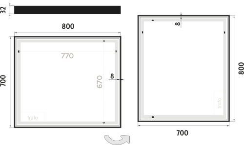 Nimco OBDELNÍKOVÁ - OSTRÉ ROHY Černé LED zrcadlo 800x700 ZPC 13003-90