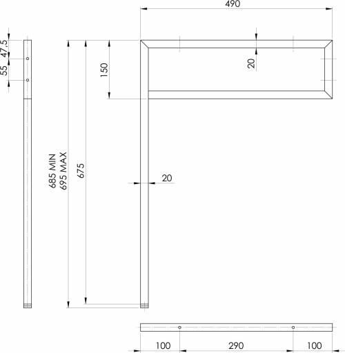 Sapho Podpěrná konzole 490x690x20mm, lakovaná ocel, černá mat 30362