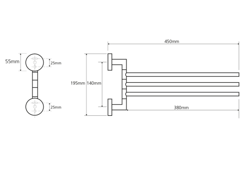 Sapho X-ROUND trojitý držák ručníků otočný 380mm, chrom XR407