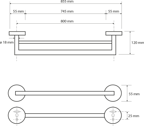 Sapho X-ROUND E dvojitý držák ručníků 800x120mm, chrom XR425