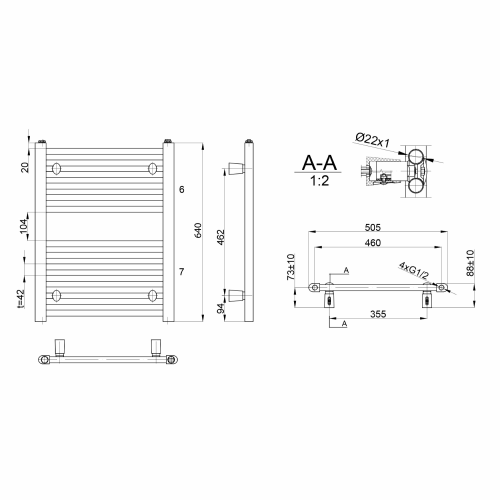 Aqualine DIRECT otopné těleso s bočním připojením 500x640 mm, bílá ILR65T