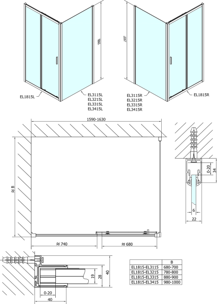 Polysan EASY obdélníkový sprchový kout 1600x700mm, čiré sklo L/P varianta EL1815EL3115