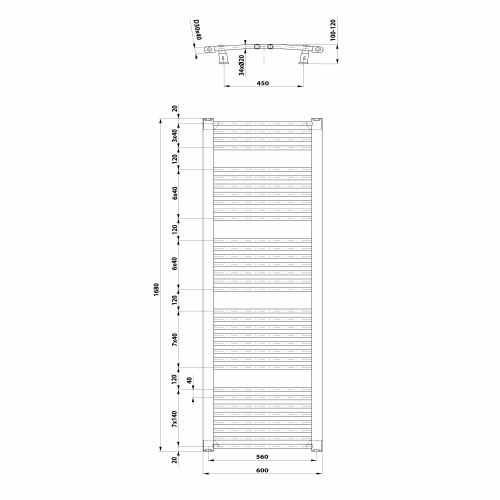 Aqualine ORBIT otopné těleso s bočním připojením 600x1680 mm, bílá ILO66T