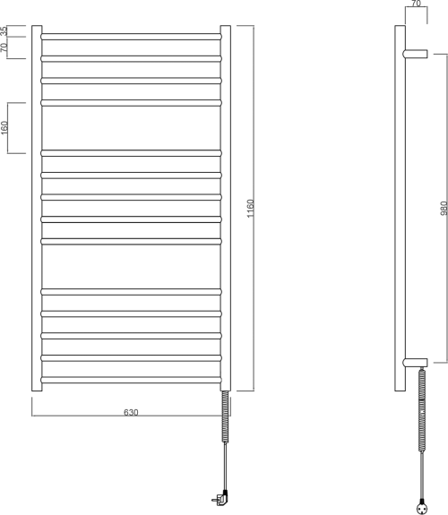 Sapho REDONDO elektrický sušák ručníků, kulatý, 630x1160 mm, 130 W, černá ER230BV