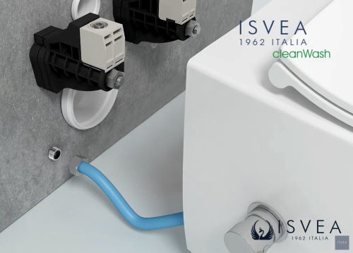 Isvea SENTIMENTI CLEANWASH závěsná WC mísa, integrovaný ventil a bidet. sprška, Rimless, 36x51cm, bílá 10ARS1010
