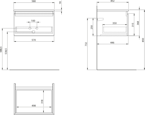 Aqualine ALTAIR skříňka s deskou 58 cm, bílá/antracit břidlice AI263-03