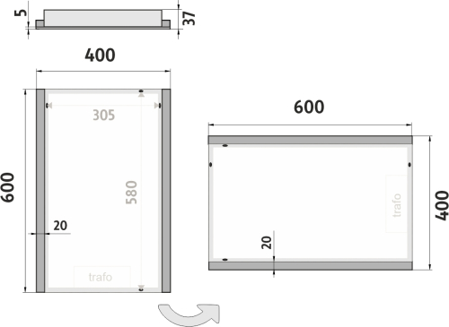 Nimco OBDELNÍKOVÁ - OSTRÉ ROHY LED zrcadlo 400x600 ZP 11000