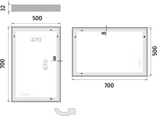 Nimco OBDELNÍKOVÁ - OSTRÉ ROHY LED zrcadlo 500x700 ZP 13001
