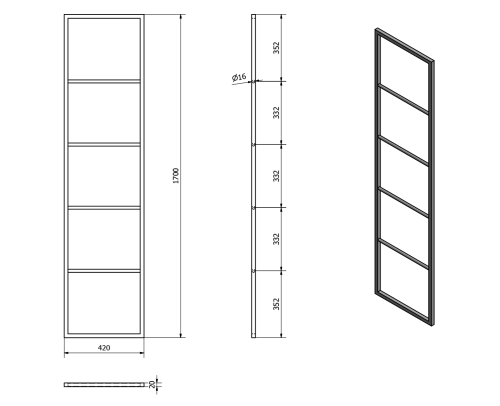Sapho SKA sušák ručníků na opření 420x1700x20mm, černá mat SKA551